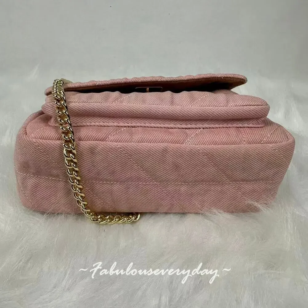 Coach Elodie Crossbody Bag 18 Loved Denim Quilting CEU17 Gold/Light Pink NWT